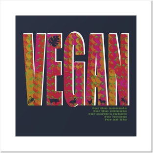 Vegan lettering with psychedelic overlay pattern Posters and Art